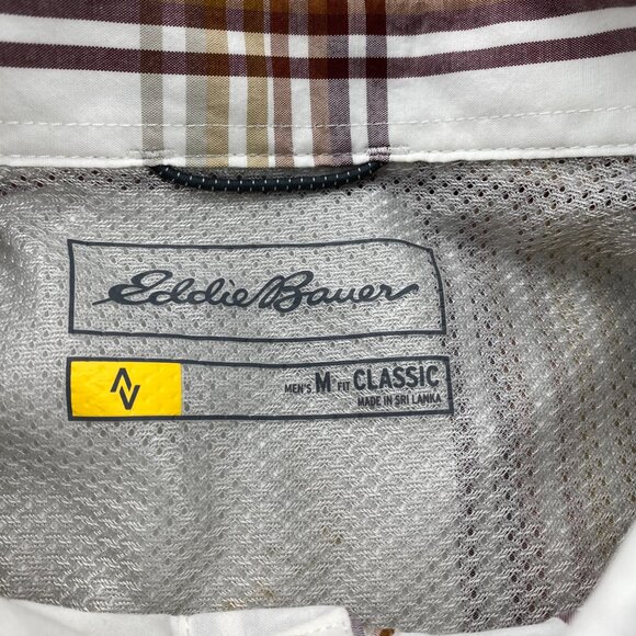 Eddie Bauer Plaid Shirt Men Medium M Brown Button Down Long Sleeve Polo Preppy - Picture 4 of 10